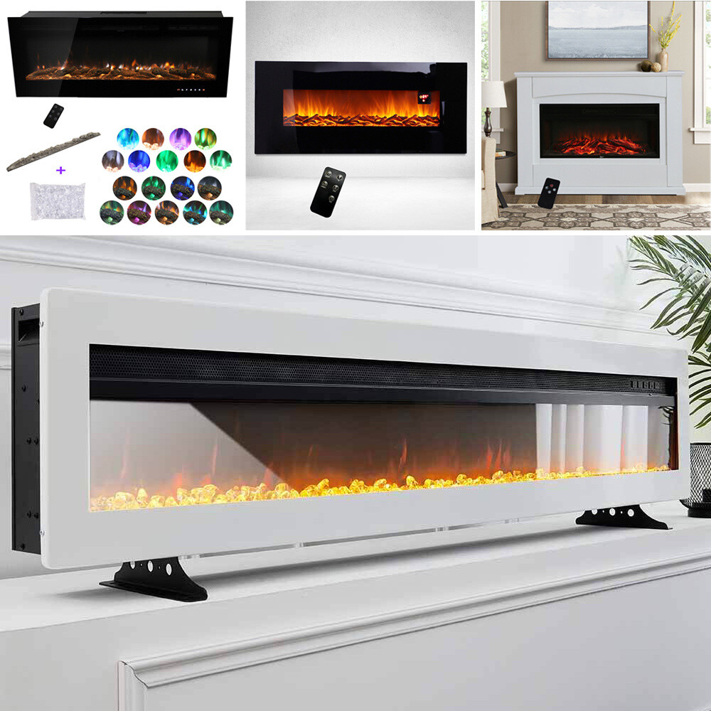 Black Electric Fire 50/30 Inch Insert Wall Mounted Fireplace LED Log Flame  Light | eBay