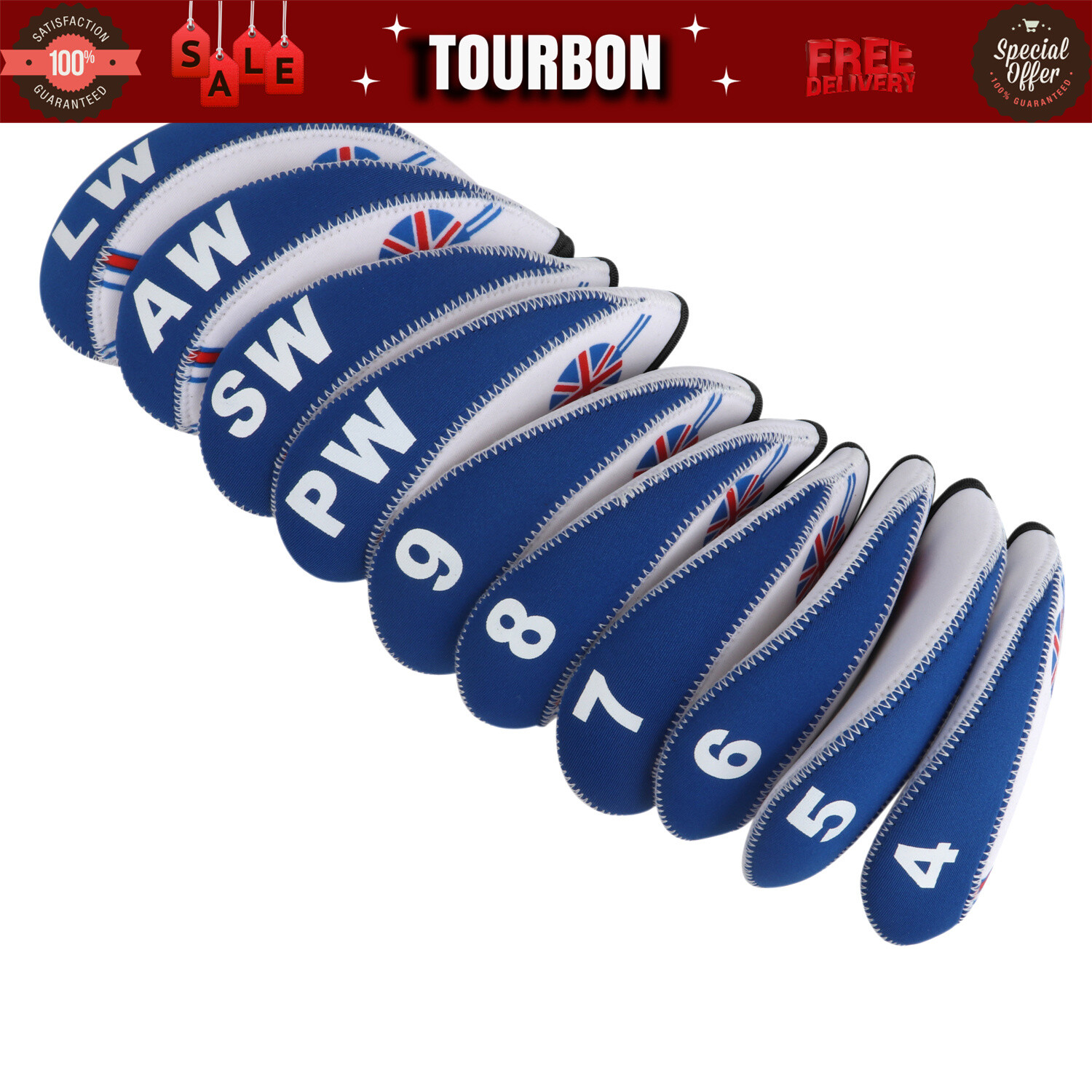 TOURBON 10Pcs Golf Iron Head Covers Club Headcover Protector Set Neoprene Golf