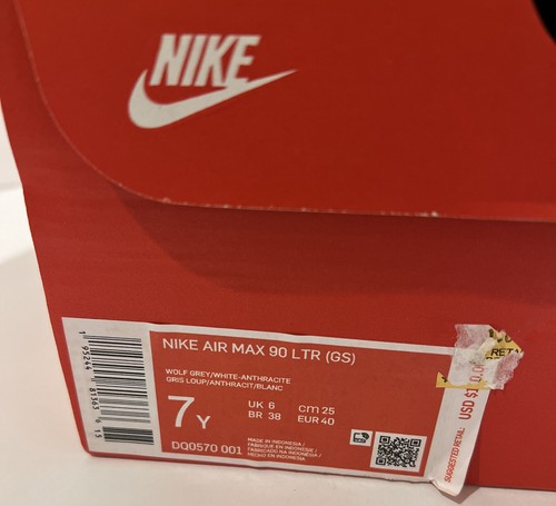 NEW Nike Youth Air Max 90 LTR Wolf Gray Anthracite Yellow DQ0570-001 Kid’s 7Y - Picture 2 of 6