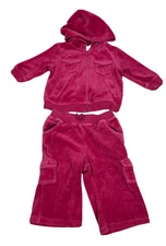Janie and Jack Baby Girl 6-12 Pink Velour Tracksuit Outfit Jacket Pants Set 6 12
