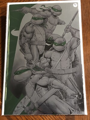 TMNT BLACK WHITE GREEN #1 SAJAD SHAH VIRGIN FOIL VARIANT (IDW 2024) LIMITED 500