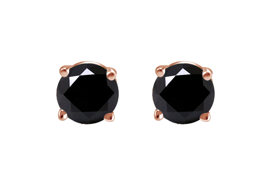 Aretes redondos de diamantes genuinos negros de 1/2 quilate con certificación IGI en oro macizo de 14 k Foto 4 de 4
