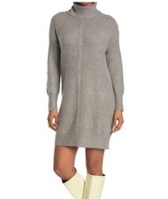 RD Style Gray Turtleneck Seam-Front Long Sleeve Soft Knit Sweater Dress Medium