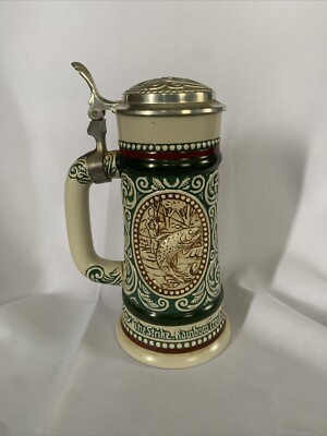 Ceramarte Beer Stein The Strike Rainbow Trout At Point English-Setter 1978 Avon