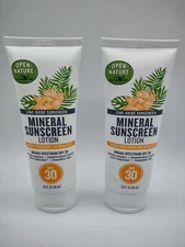 Open Nature Mineral Sunscreen Lotion SPF 30 Lot of 2 - 3 Fl Oz Each - SHIPS FREE