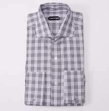 NWT 635 TOM FORD Gray-Black Check Classic-Fit Dress Shirt 15.75 French Cuffs