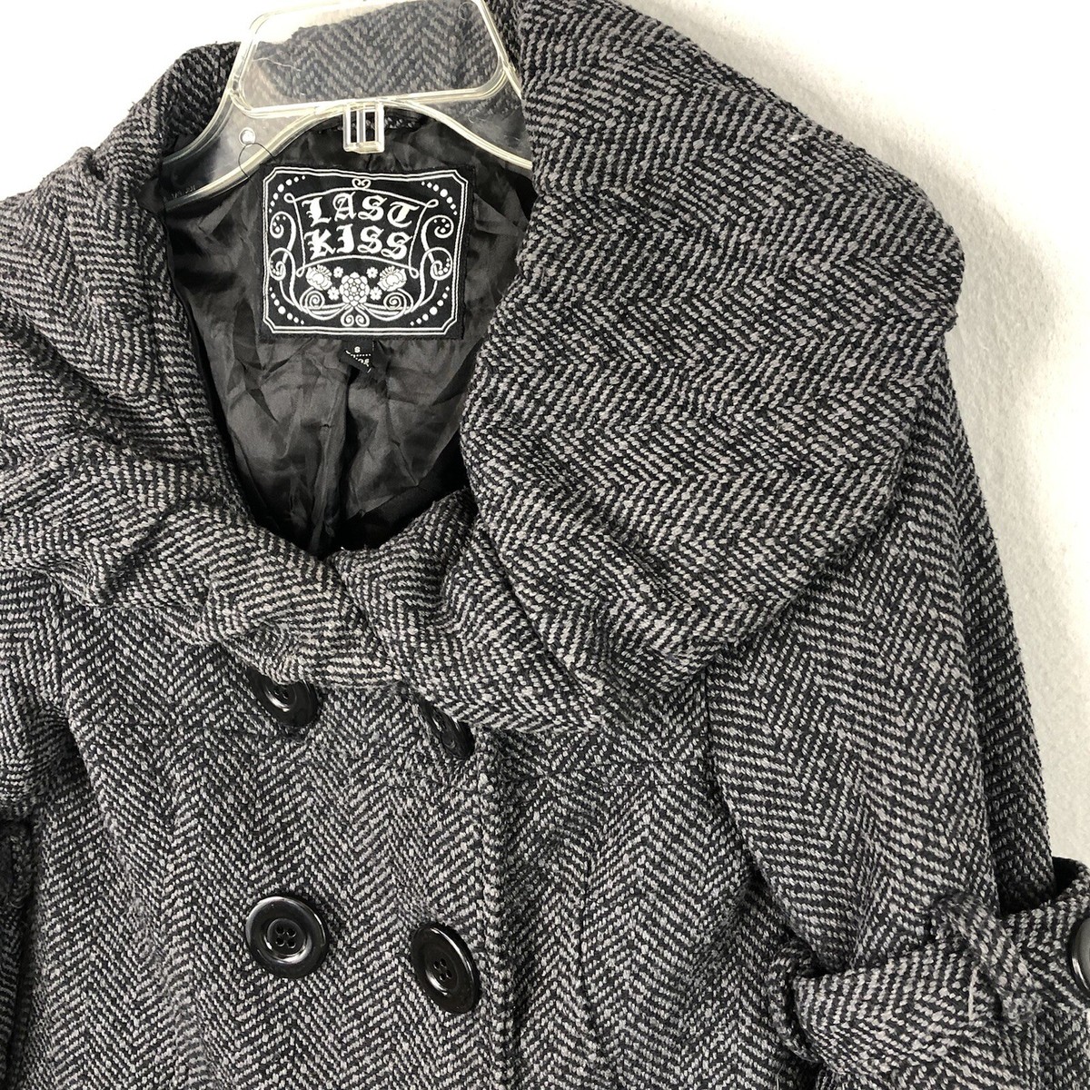 Last Kiss Jacket Womens Small Gray Tweed Ruffle Collar