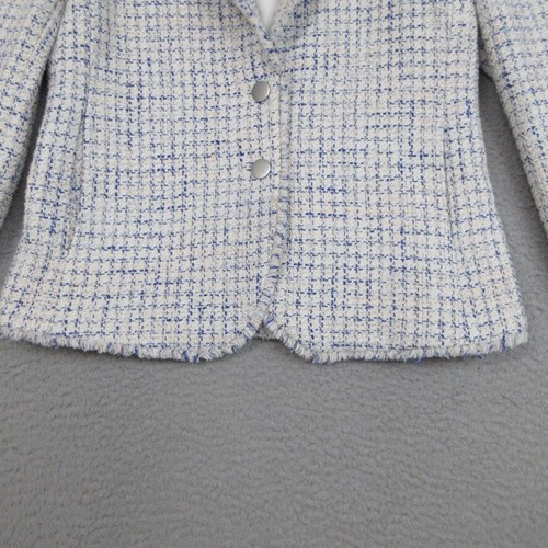 J Crew Blazer Giacca Donna 6 Bianco Blu Tweed Trendy Classico Sartoriale Corpcore - Foto 8 di 22