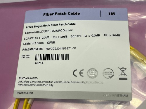 FS 9/125 Single Mode Fiber Patch Cable 1M - LC/UPC to SC/UPC Duplex - Picture 2 of 4