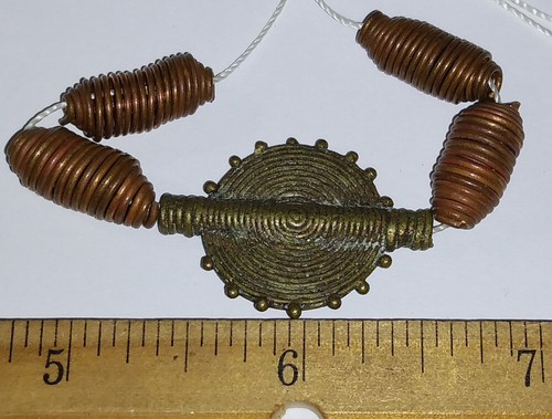 Vintage sabbia colata regno Ashanti ottone rame cera persa perline 5 pz WB16-MB-7 - Foto 4 di 4