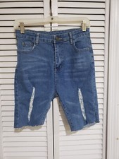 Shein Women's Basic Ripped Raw Hem Denim Shorts Blue Sz Small A53