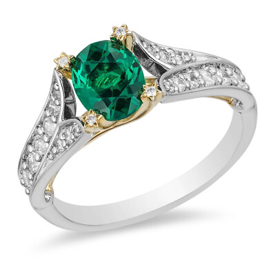 1.25Ct Green Oval Cut Two Tone Rhodium Plated Engagement Wedding Ring 925 Silver