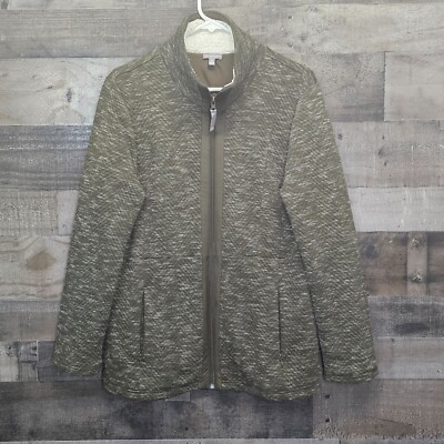 Talbots Womens Jacket Medium Green Quilted Sherpa Collar Full