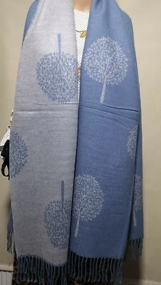 77NN88 Blue Scarf Long Soft Mulberry Trees Scarves Soft Cashmere Touch Tassels UK