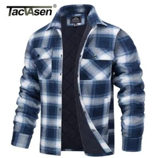 Tacvasen Winter Plaid Cotton Jackets Mens Long Sleeve Quilted Lined Flannel Shir