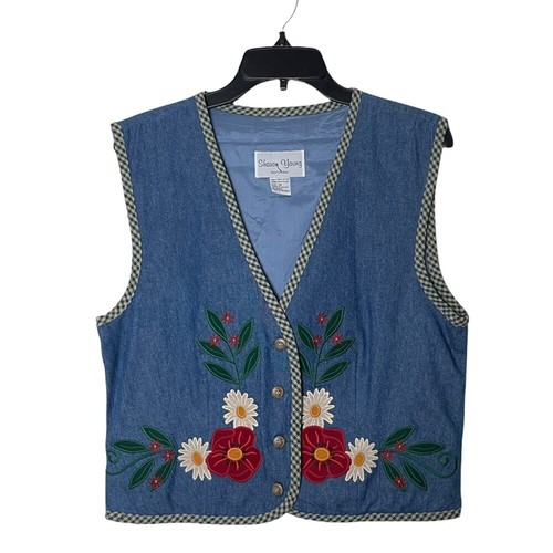 Sharon young Embroidered denim vest size Medium