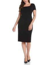$165 Rafaella Plus Size Gabardine Square Neck Short Sleeve Dress, Black, 16W