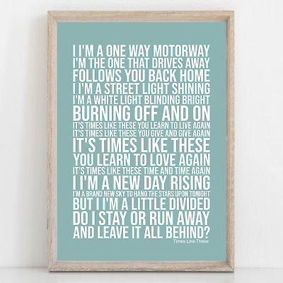 Times Like These by Foo Fighters - Song Lyric Art Wall Print – Song Lyrics  Art