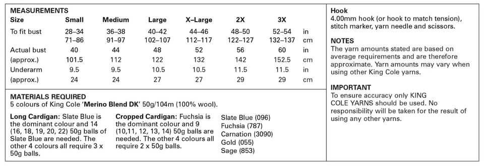 KING COLE CROCHET Pattern D/K Womens Granny Square Cardigan 28-54" 5943 - Image 4 of 4