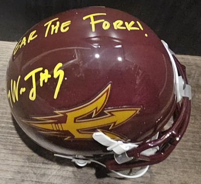 SIGNED  ARIZONA STATE MANNY WILKINS  MINI HELMET WITH FEAR THE FORK INSCRIPTION