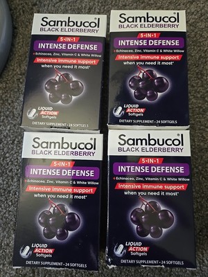 Four Boxes Of Sambucol Black Elderberry 5-in-1 Intensive Defense Softgels  24ct 