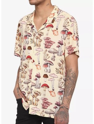Unisex Mushroom Large Camp Shirt Psychedelic Hippie Artsy Bohemian Grunge Retro
