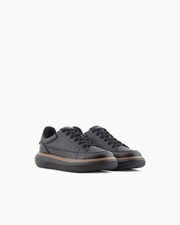 Emporio Armani sneakers in pelle uomo nere con maxi aquila