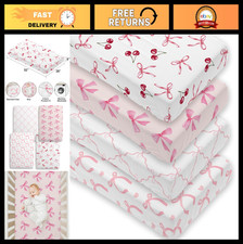 4 Pack Pink Bow Fitted Crib Sheets Set, Soft Breathable Baby Bedding 28x52 in, N