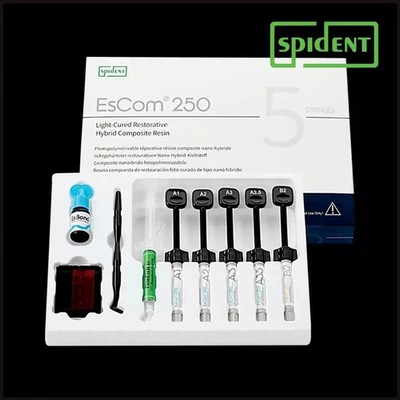 Spident EsCom250 Nanohybrid Composite Resin System Dental Kit 5x4g syr Free Ship