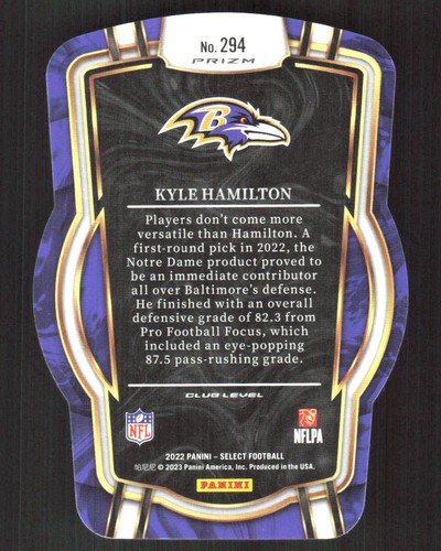4346I 2022 Panini Select #294 Kyle Hamilton Black and Red Prizm Die Cut - Bild 2 von 2