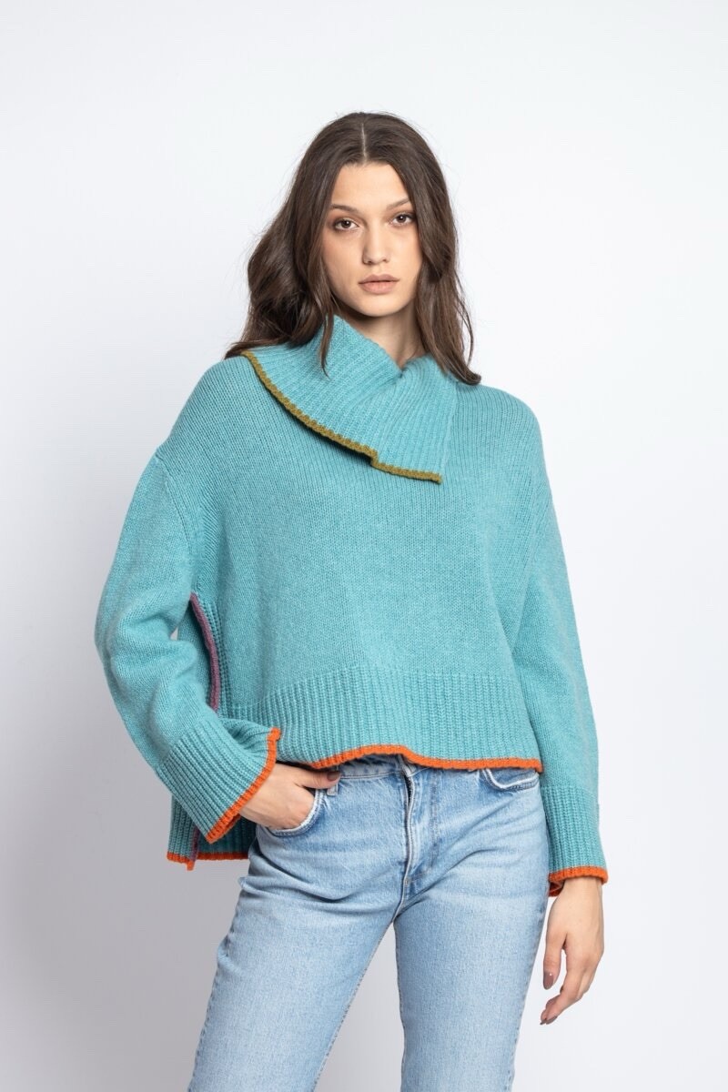 Ivko Sky Blue Solid Roll Neck Pullover Sweater, S… - image 1