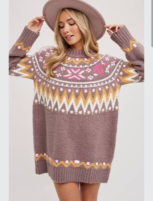 Bluivy Women's S/M Brown Neutral Colors Thick Plush Sweater Dress