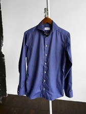 Eton Mens Navy Blue Textured Slim Fit Long Sleeve Dress Shirt Size - 38, 15, S