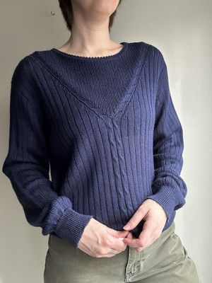 Vintage 80s Collections II Navy Ribbed & Cable Knit Sweater Women s Size XL 