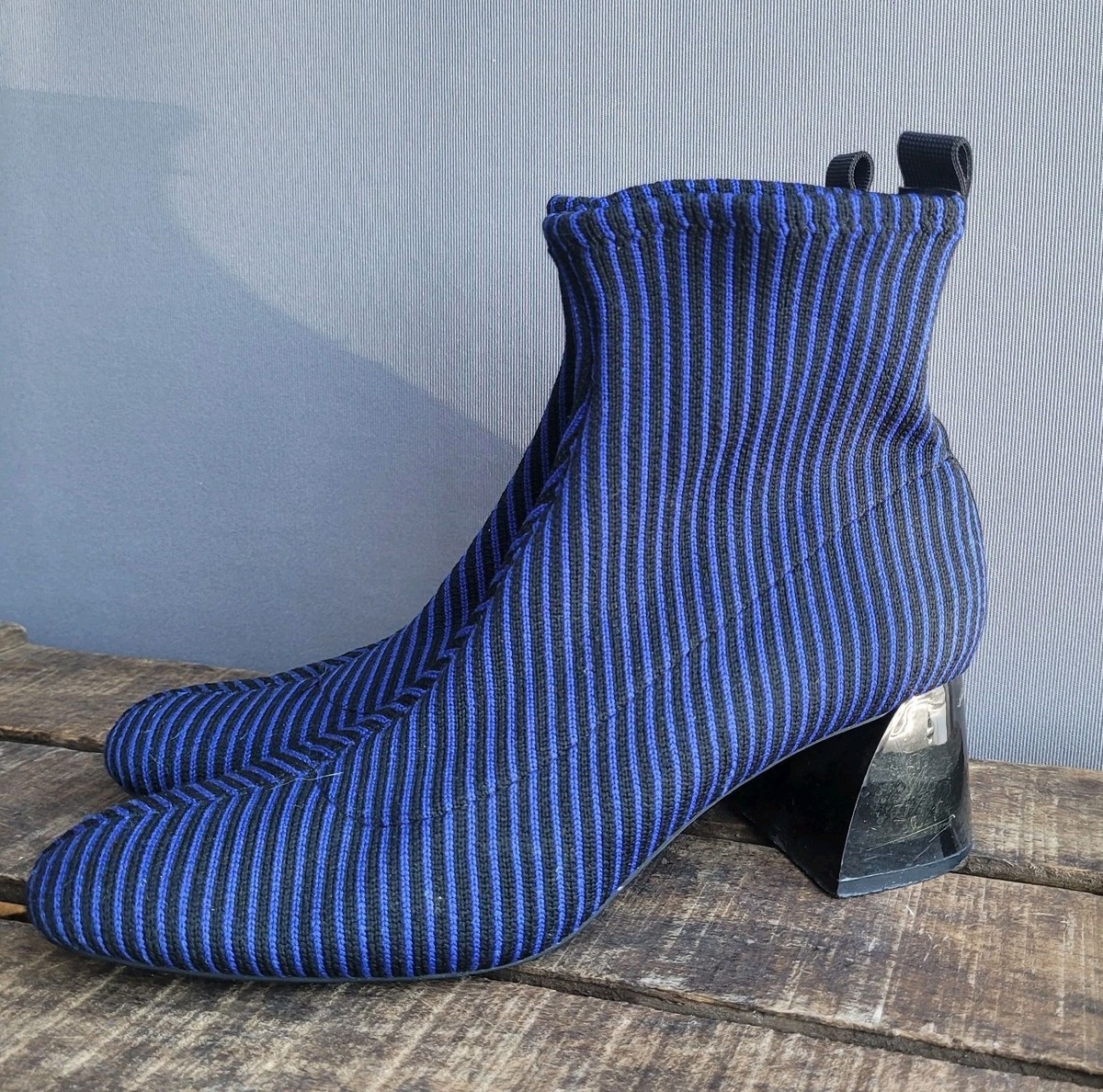 Womens Boots Size Zara Trafaluc Blue Black Stripe Fabric Ladies