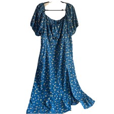 Shein Curve Women’s Plus Blue Floral Milkmaid Sun Dress Light Weight - 3XL