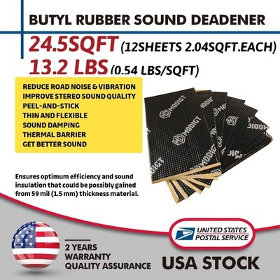 24.5sqft Butyl Rubber Car Van Sound Deadener Kil Noise Dampening Mat /12Sheets