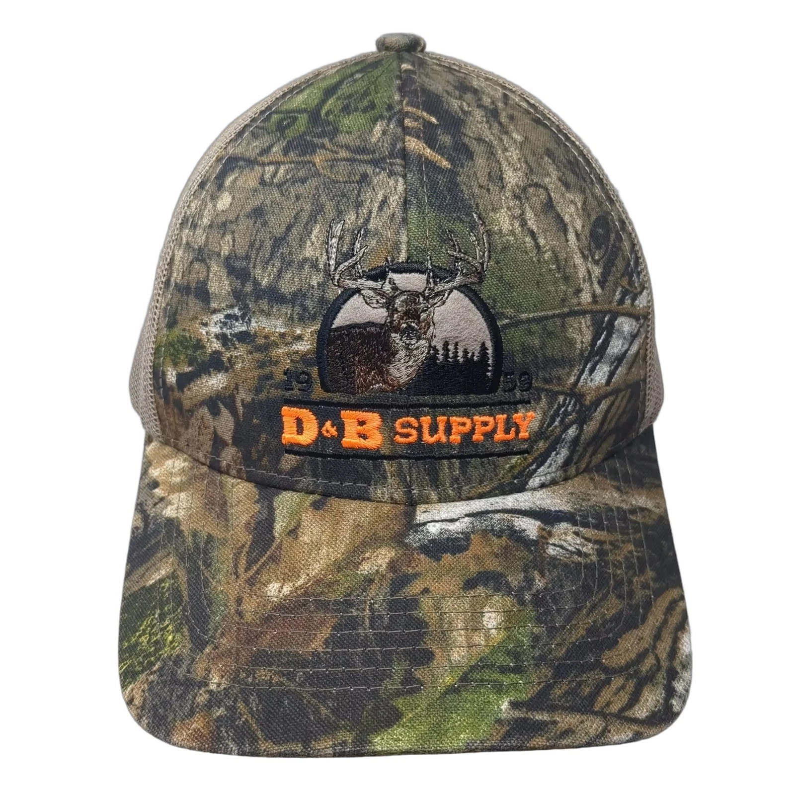 Outdoor Cap Trucker Hat Green Beige OS Snapback Buck Deer Camo D&B Supply Logo