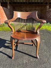 Antique Oak Captains Spindle Back Desk Office Study Chair Circa 1880
