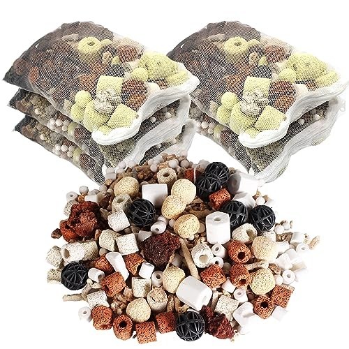 Bio Balls Ceramic Rings Set, Aquarium Biological Filter Media with Mesh Bag for