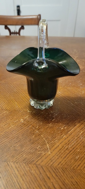 Murano/art Glass Handled Green Basket