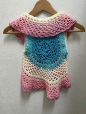 Toddler Girl's Crochet Circular Vest Size 4T/5T in Pink/White/Blue - NEW!