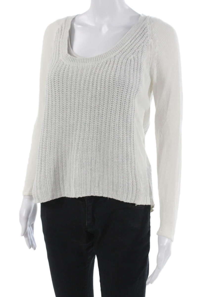 Duffy Women Pullover Sweater White Round Neck Long Sleeve Size S View 2
