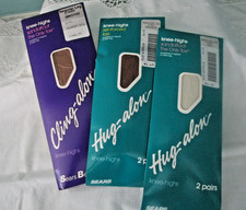 Vtg Sears Hug-alon, Cling-alon Regular Leg Knee High Stockings Lot of 6 pr NWT