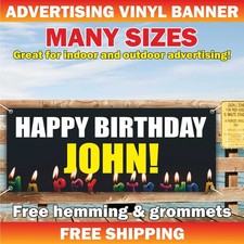 HAPPY BIRTHDAY CUSTOM NAME Advertising Banner Vinyl Sign Holiday Celebrate event