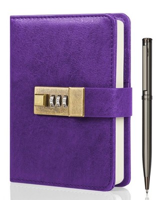 WEMATE Journal with Lock, A6 PU Leather Diary Lock 4.3X 6.18in, Purple 