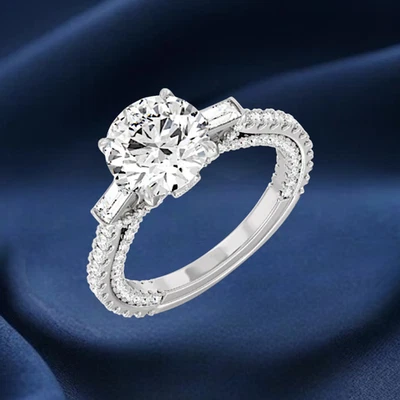 18K White Gold IGI Certified Lab Grown Diamond Engagement Ring 3.50 Ct Round Cut - Image 1 of 4