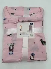 Joyspun Pajama Set Pjs 3X (22W-24W) Winter Dogs Pink W/Headband Long Sleeve New