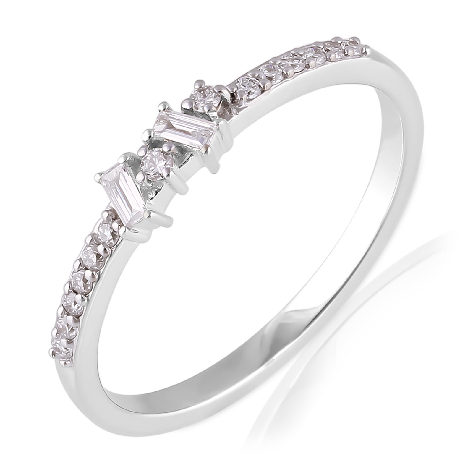 Anillo apilable pavé de diamantes redondos baguette cultivados en laboratorio de 0,14 quilates de plata de ley 925