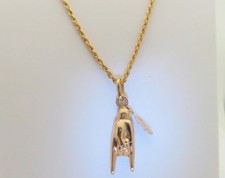 18K Evil Eye Necklace Hand Sign Horn Symbol Italy Jewelry Italian Horn 17" N453